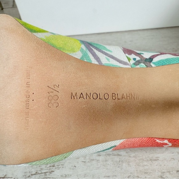 MANOLO BLAHNIK 105 Fabric BB Acuarela Watercolor Floral Print Pumps Size 38.5 - Picture 13 of 16